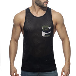 - "Pocket Contrast Tank Top - Camouflage" 