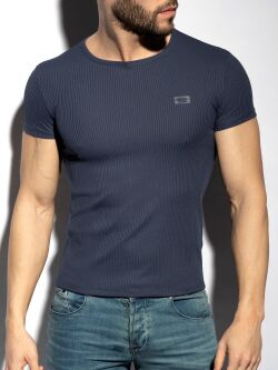 �������� "Recycled Rib U-Neck T-Shirt - Navy" 